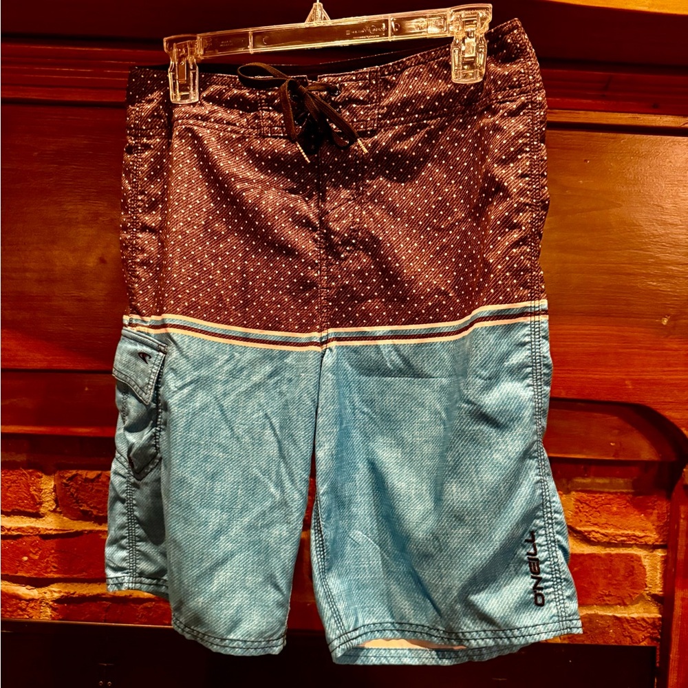 O'Neill Polka Dot and Light Blue Board Shorts